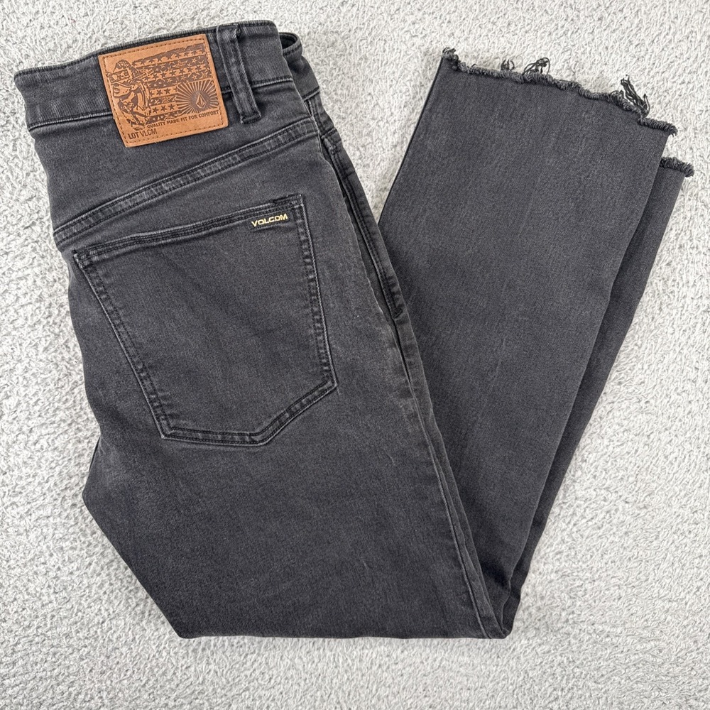 Volcom Solver Jeans Mens 32 (32x26) Modern‎ Straight Black Cut Off Cuffs